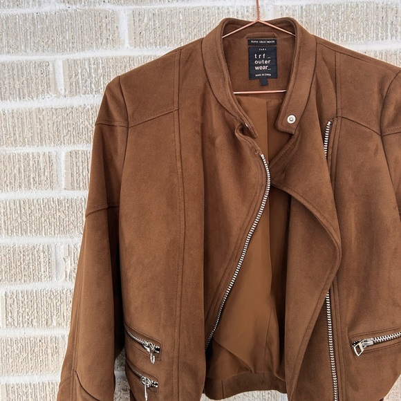 ZARA TRF Faux Brown Suede Moto Jacket - Picture 4 of 9